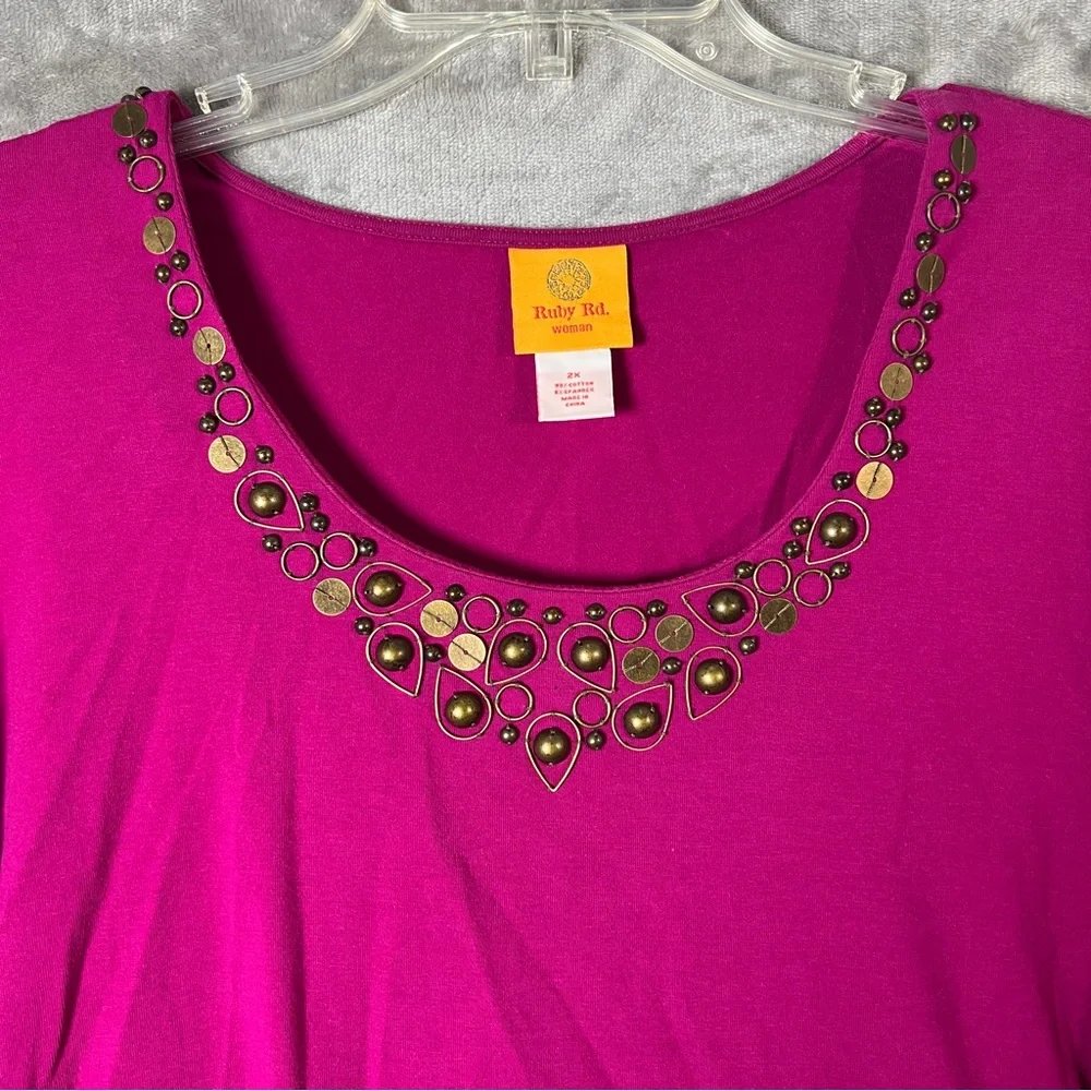 Ruby Rd. Fuchsia Embellished Blouse - Picture 6 of 8